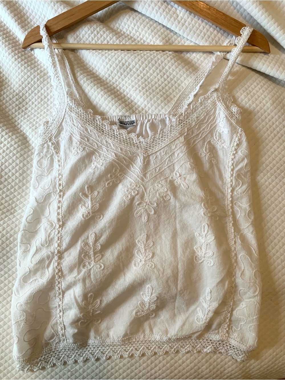 White Embroidered Lace-Trim Cami Top